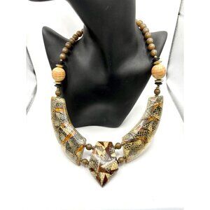 Chunky Tribal Statement Necklace Snakeskin In Resin Beaded Unique